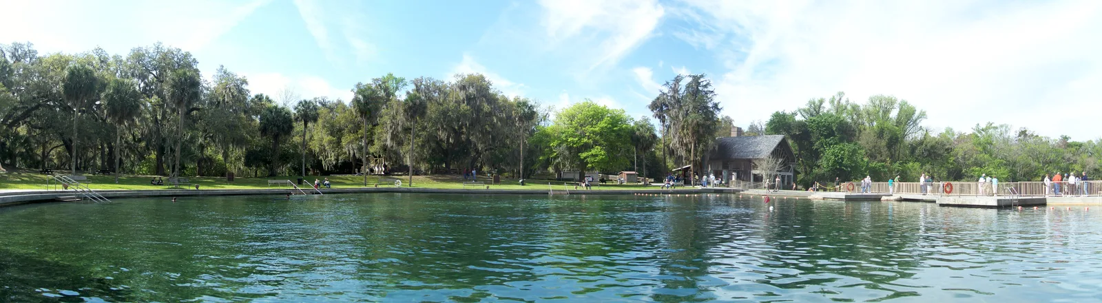 The spring run and historic sugar mill building at De Leon Springs State Park, Florida